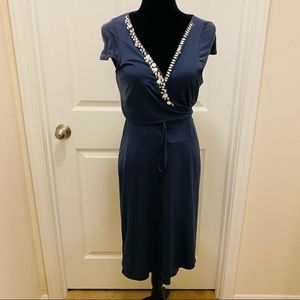 Wrap Dress with Detailed Shell Trim/Collar